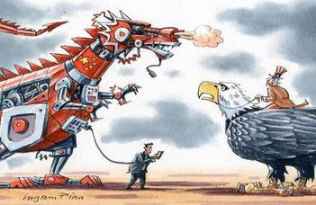 Kína és az USA kereskedelmi konfliktusai politikai karikatúrákon